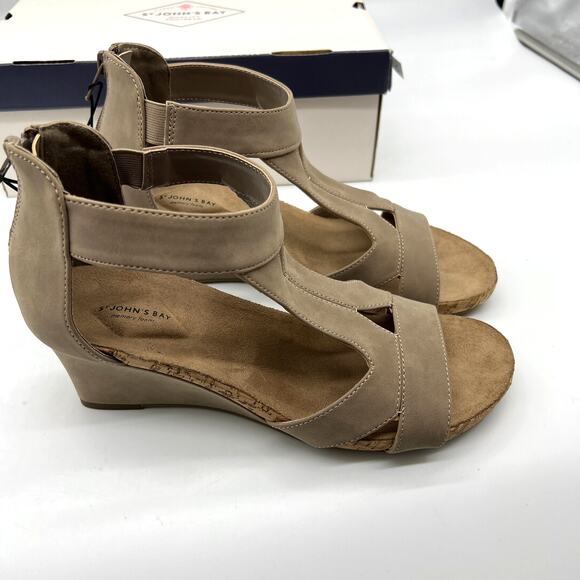 St. John's Bay Womens Taz Wedge Sandals Brown Porchini Size 9M - Picture 1 of 10